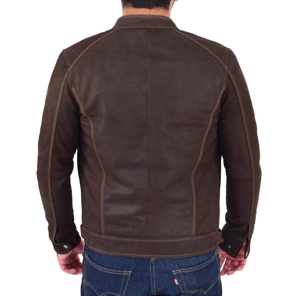 DR193 Men’s Real Waxed Leather Biker Jacket Brown 3