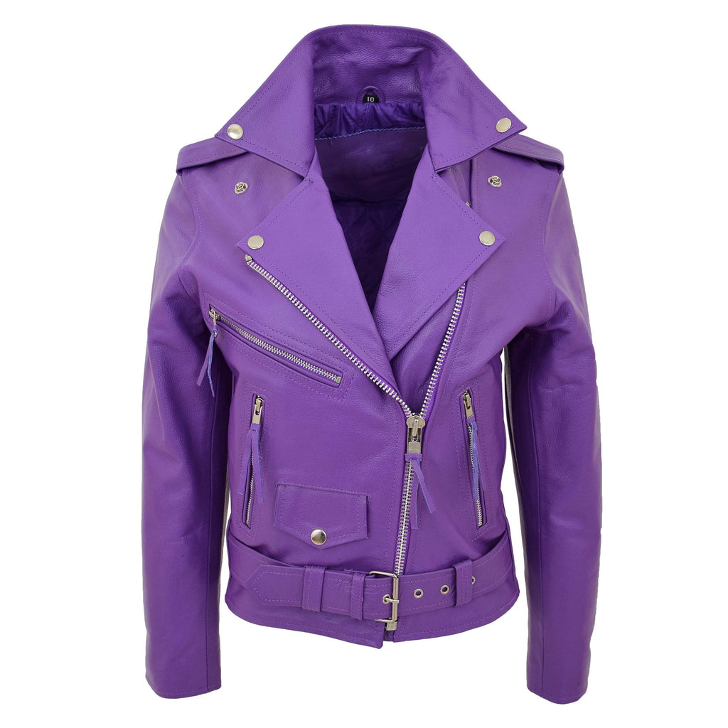 DR224 Women's Biker Chic Real Leather Jacket Lilac 2