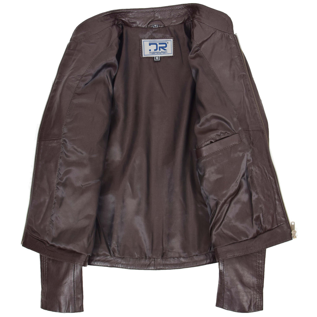 DR200 Ladies Classic Casual Biker Leather Jacket Brown 5