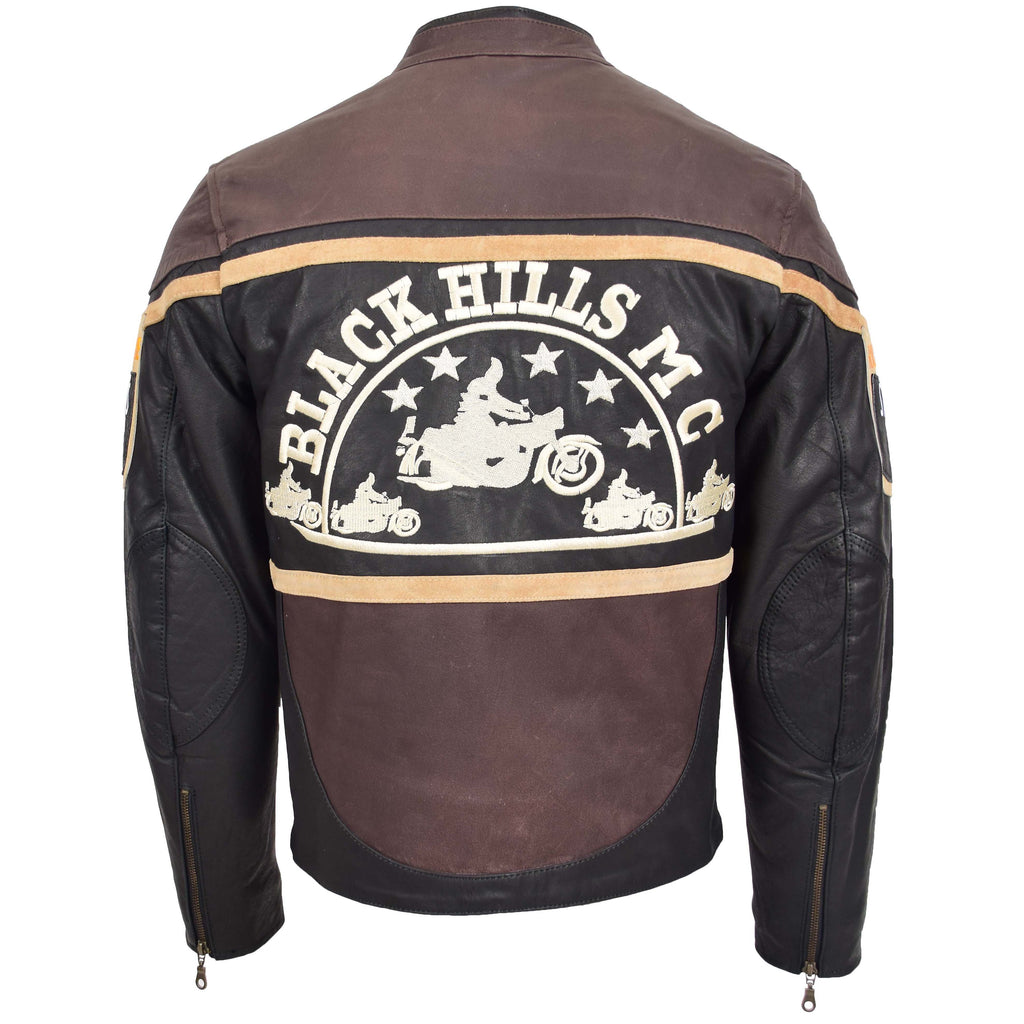 DR155 Men's Street Racer Biker Leather Jacket Brown 4