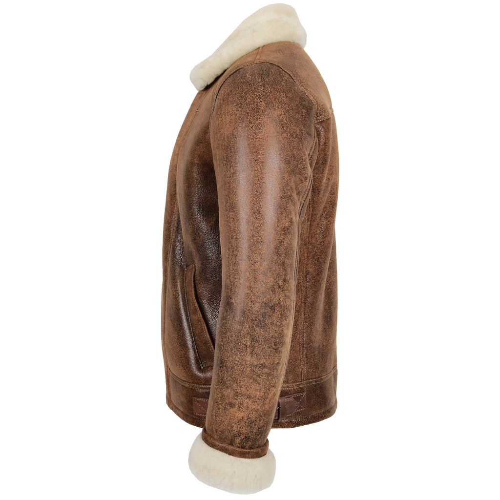 DR176 Men's Classic Sheepskin Leather Jacket Brown Antique 4