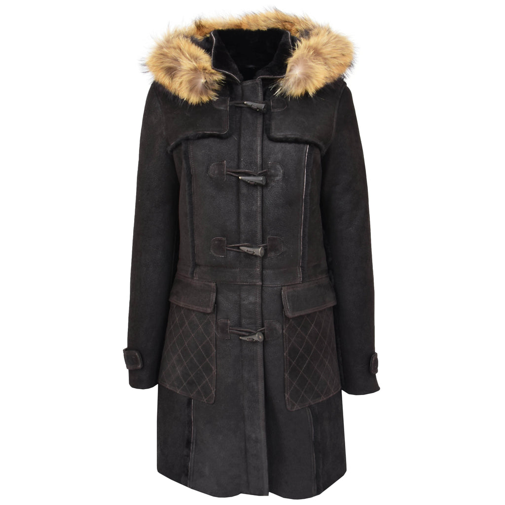 DR249 Women's Sheepskin Italian Classic Look Leather Coat Brown 1