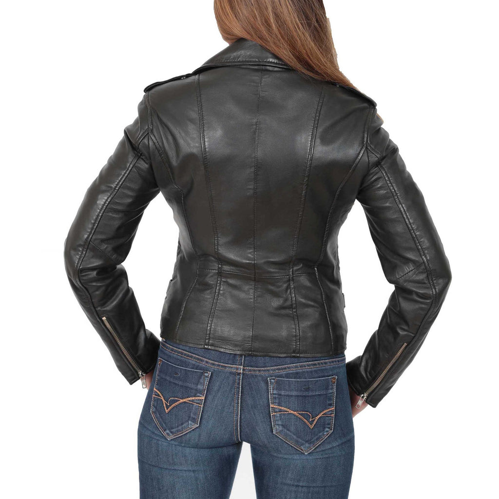 DR195 Women’s Trendy Biker Leather Jacket Black 5