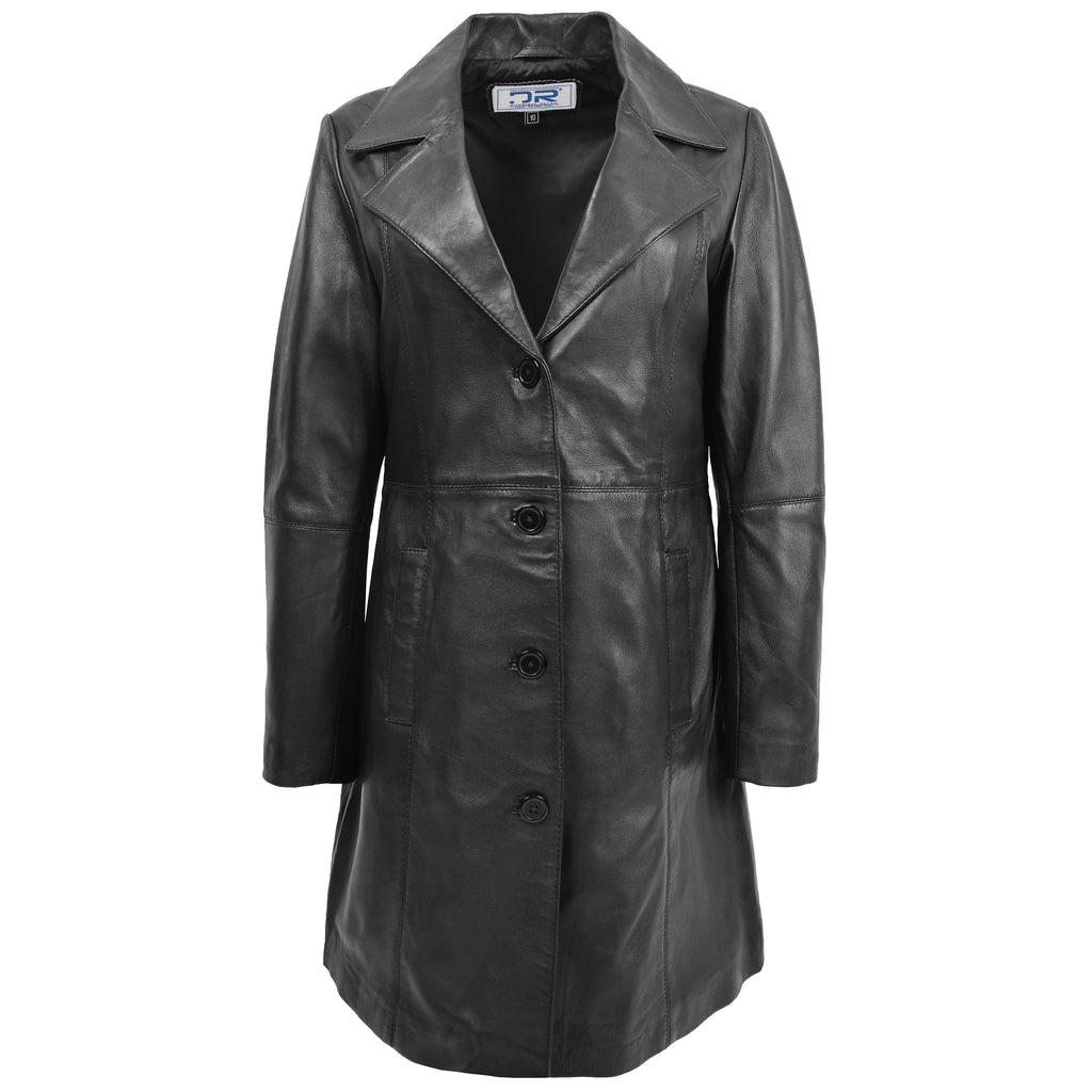 DR196 Women's 3/4 Length Soft Leather Classic Coat Black 1