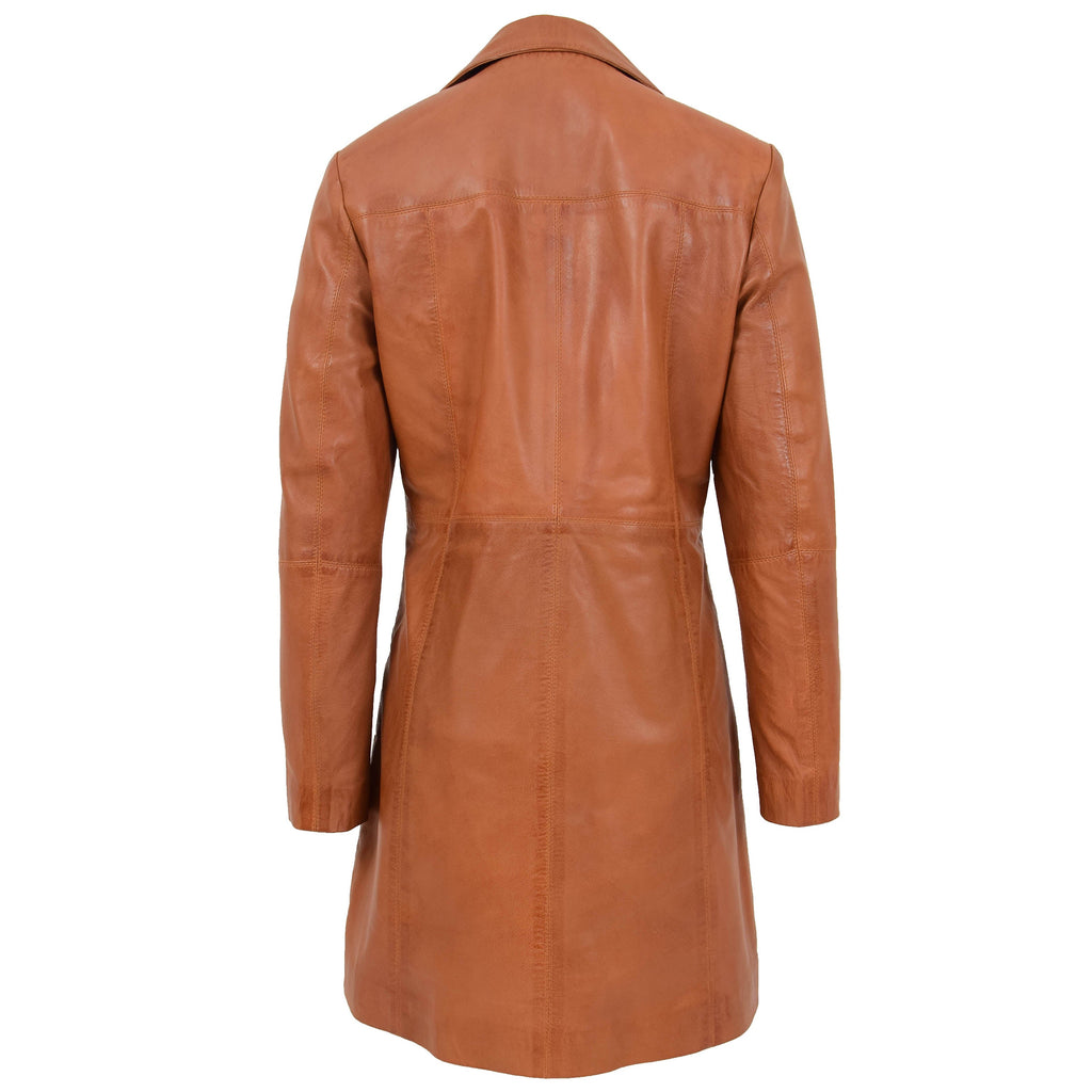 DR196 Women's 3/4 Length Soft Leather Classic Coat Tan 4