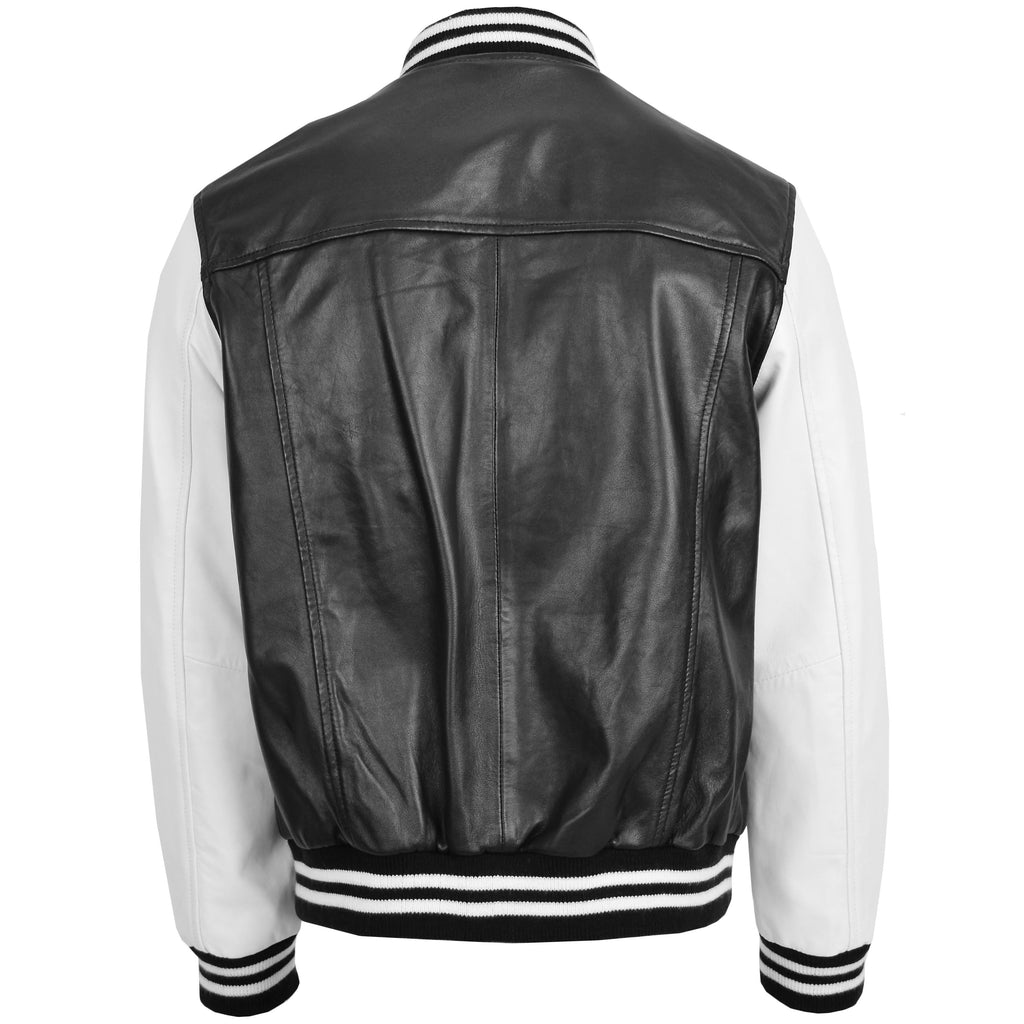 DR182 Men's Leather College Boy Varsity Jacket Black White 2