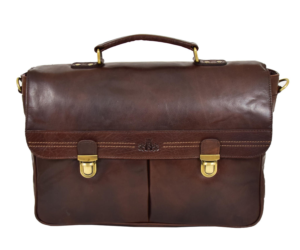 DR457 Men's Leather Briefcase Cross Body Satchel Bag Brown 4