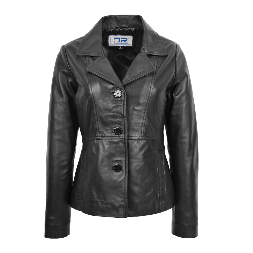 DR198 Women's Smart Work Warm Leather Jacket Black 1