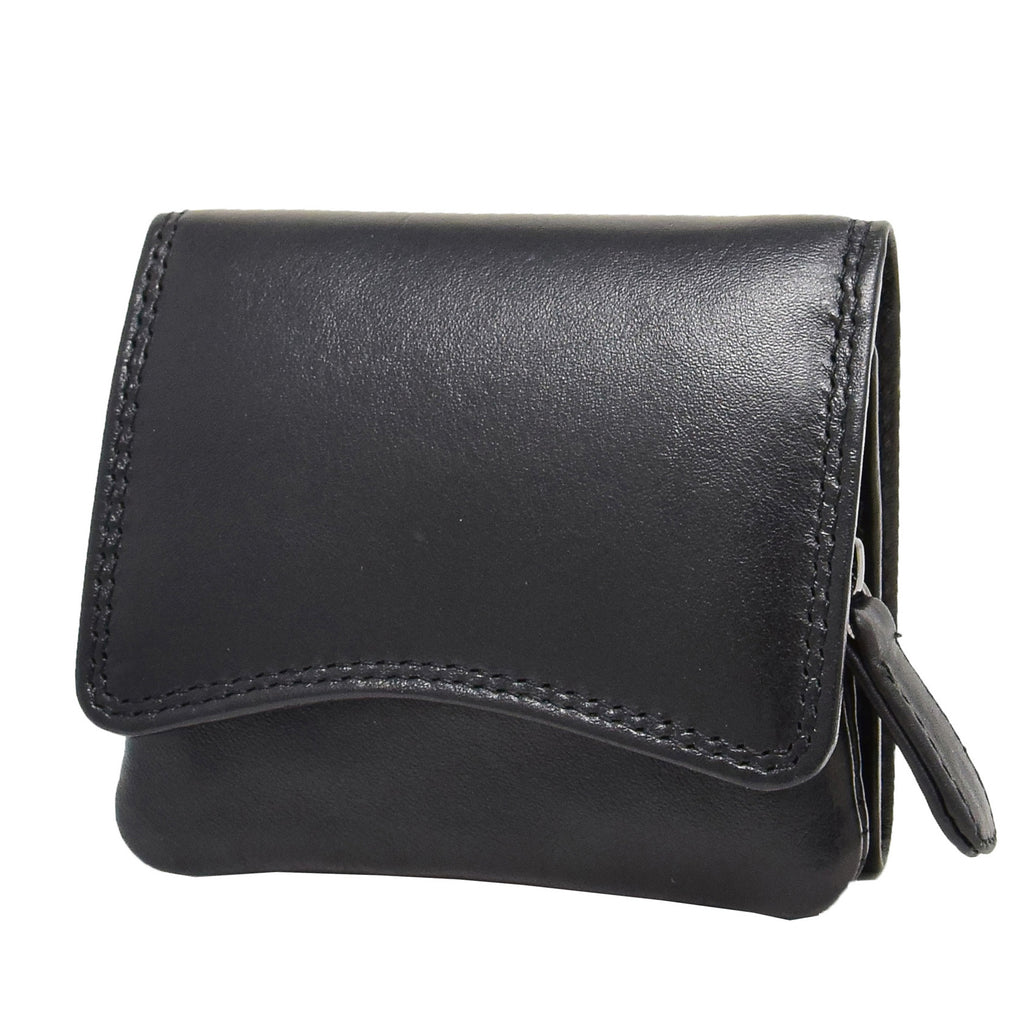 DR412 Women's Small Trifold Leather Purse Black 2