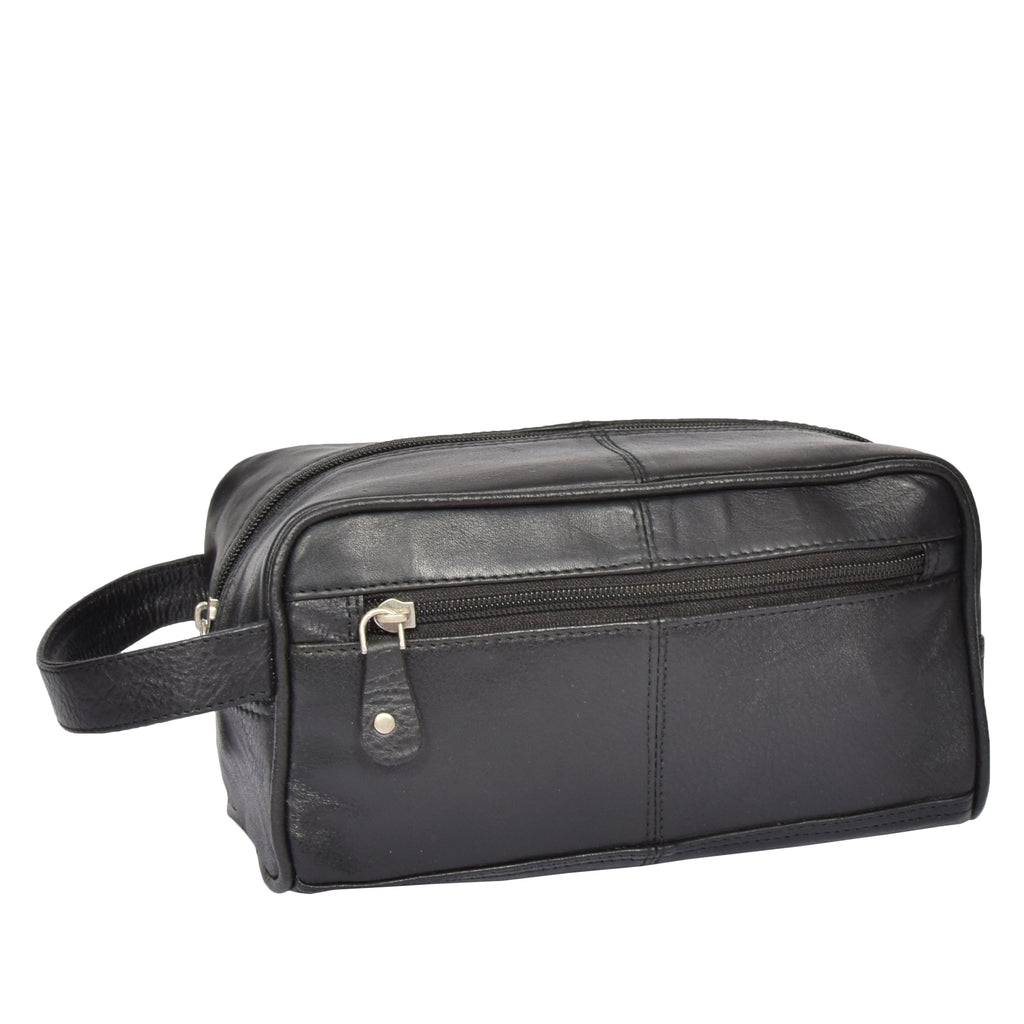 DR328 Real Leather Black Wash Toiletry Bag 1