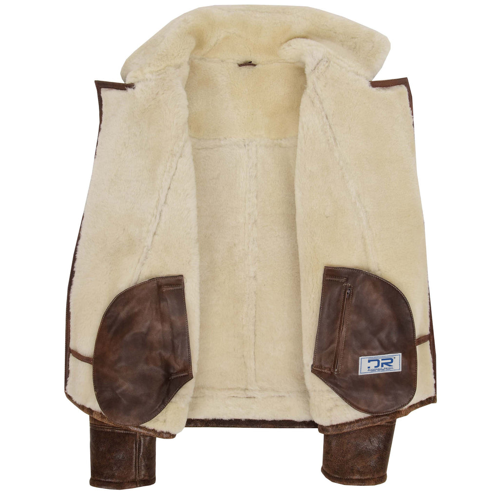 DR176 Men's Classic Sheepskin Leather Jacket Brown Antique 6
