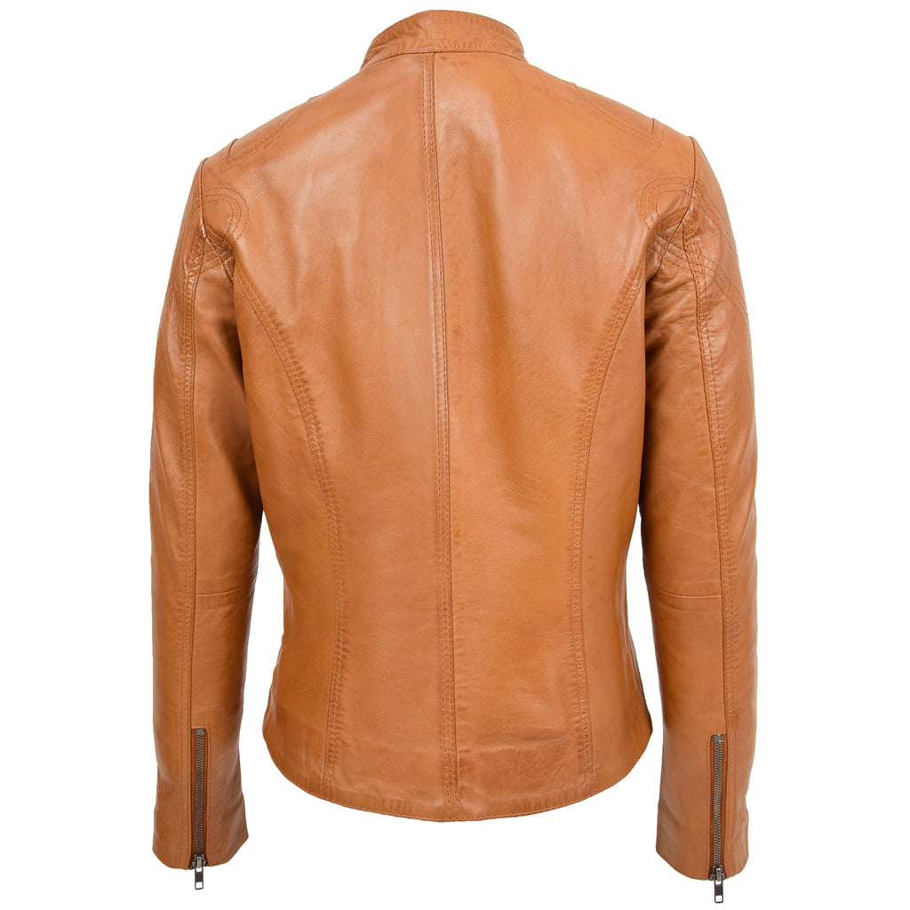 DR200 Ladies Classic Casual Biker Leather Jacket Tan 2