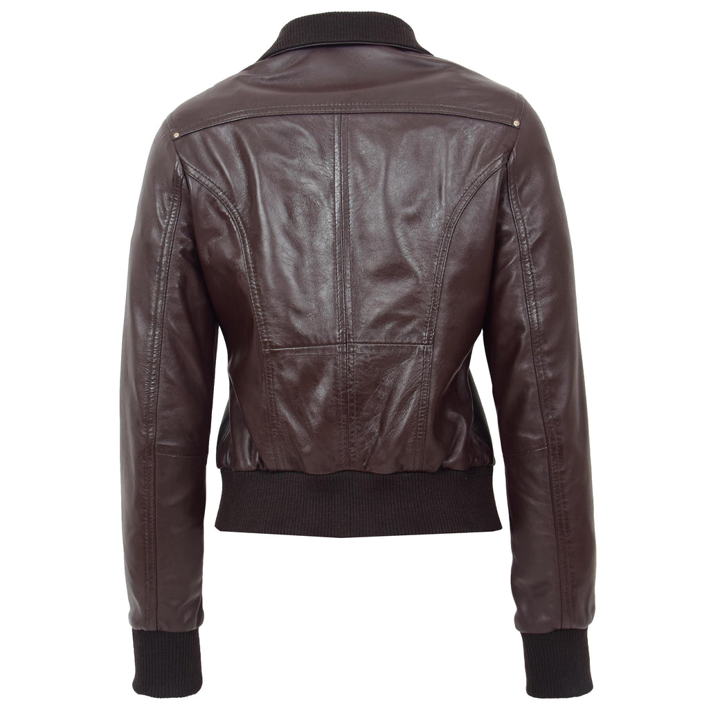 DR514 Womens Leather Classic Bomber Jacket Brown  4