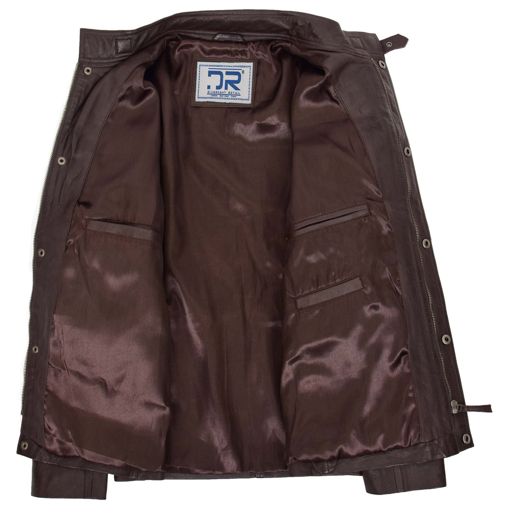 DR190 Men’s Leather Trendy Safari Jacket With Waist Belt Brown 4