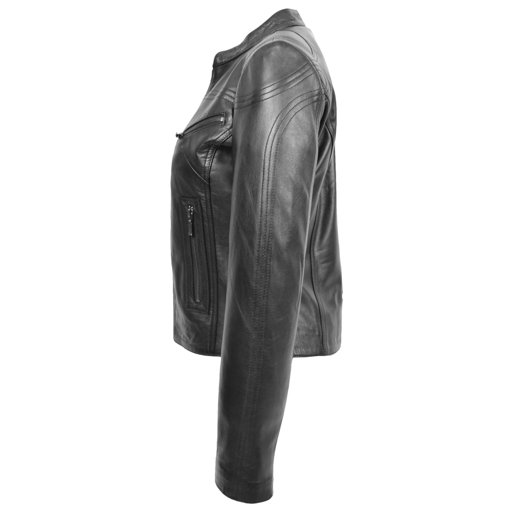 DR200 Ladies Classic Casual Biker Leather Jacket Black 2