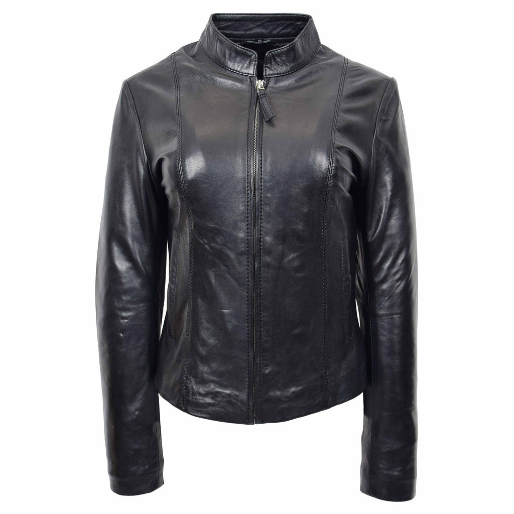 DR265 Women’s Soft Black Fitted Biker Style Leather Jacket 2