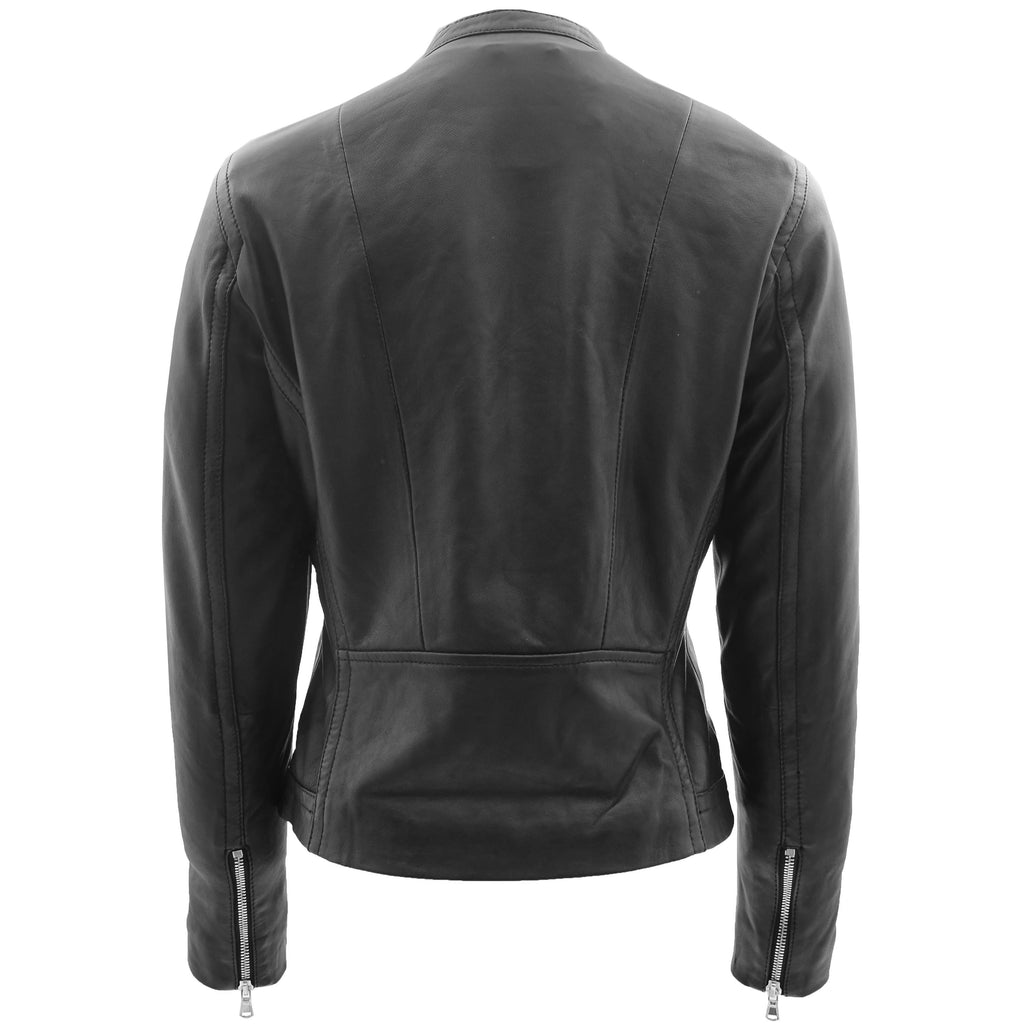 DR247 Women's Soft Leather Biker Style Jacket Black 2