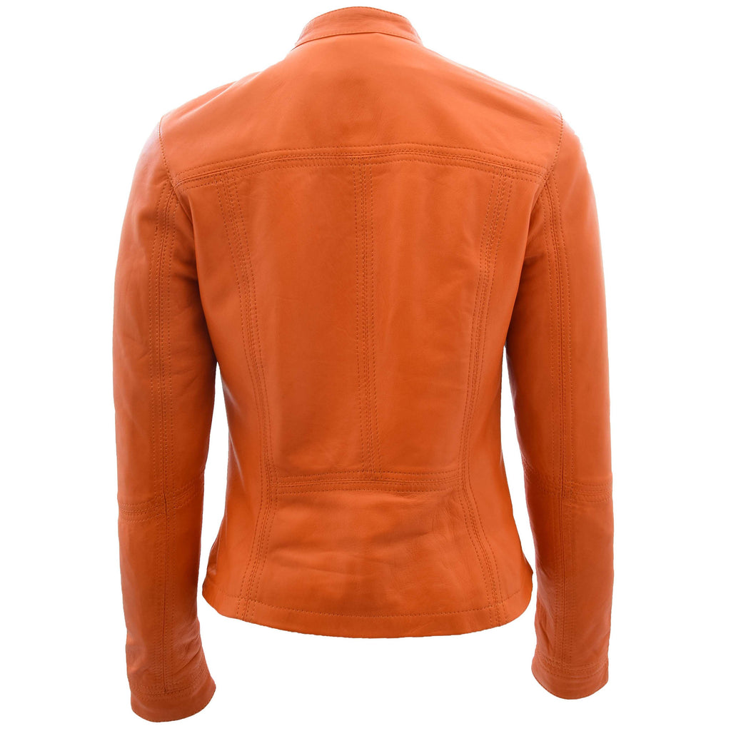 DR257 Women's Leather Classic Biker Style Jacket Orange 2