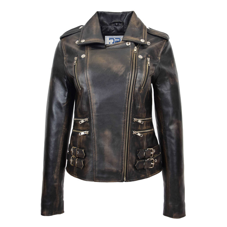 DR195 Women’s Trendy Biker Leather Jacket Rub off 2