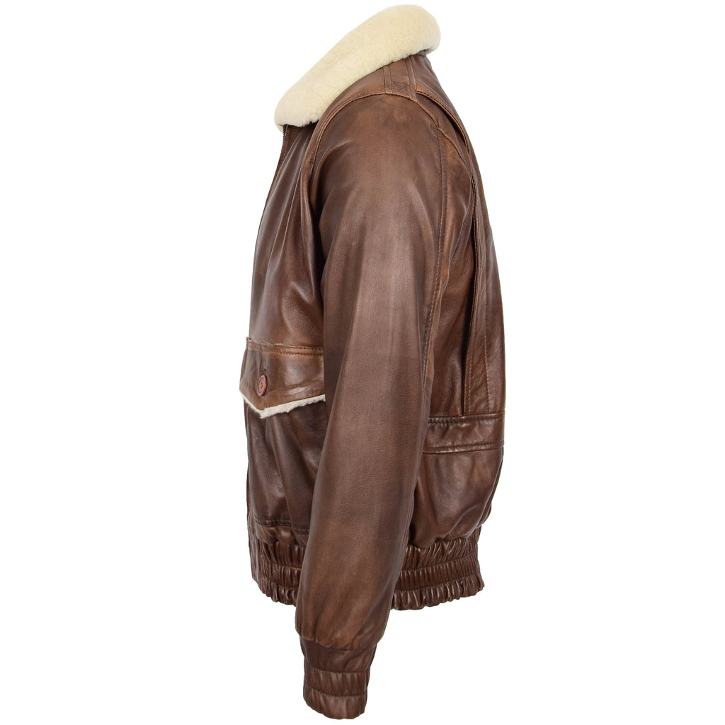 DR183 Men's Leather Bomber Jacket Aviator Style Brown 2