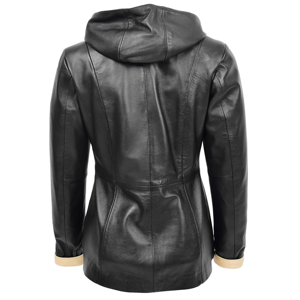 DR226 Women's Winter Warm Leather Jacket with Hood Black 2