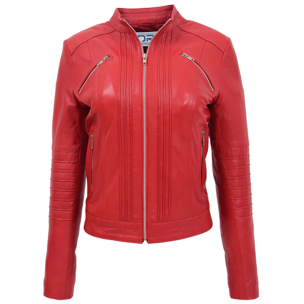 DR222 Women's Casual Biker Leather Jacket Red 1