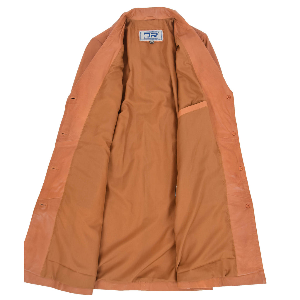 DR196 Women's 3/4 Length Soft Leather Classic Coat Tan 5