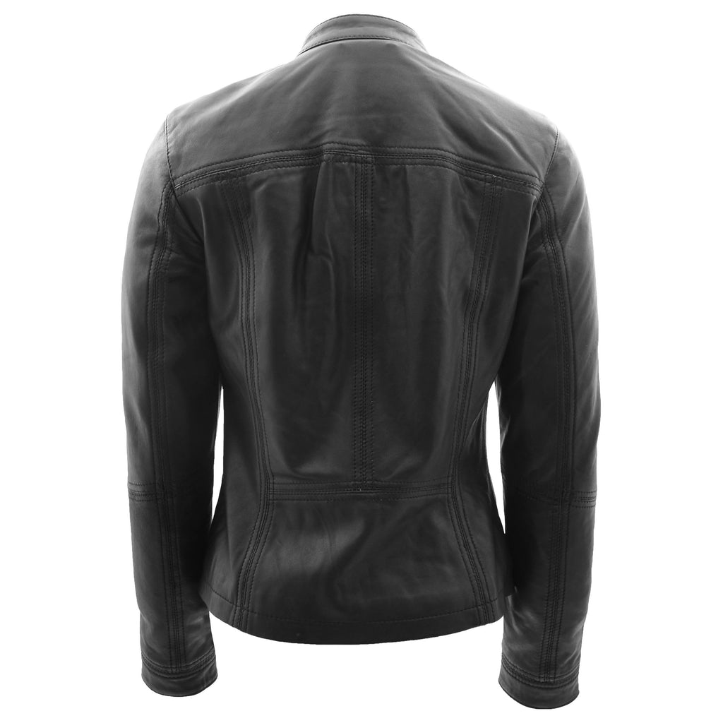 DR257 Women's Leather Classic Biker Style Jacket Black 3