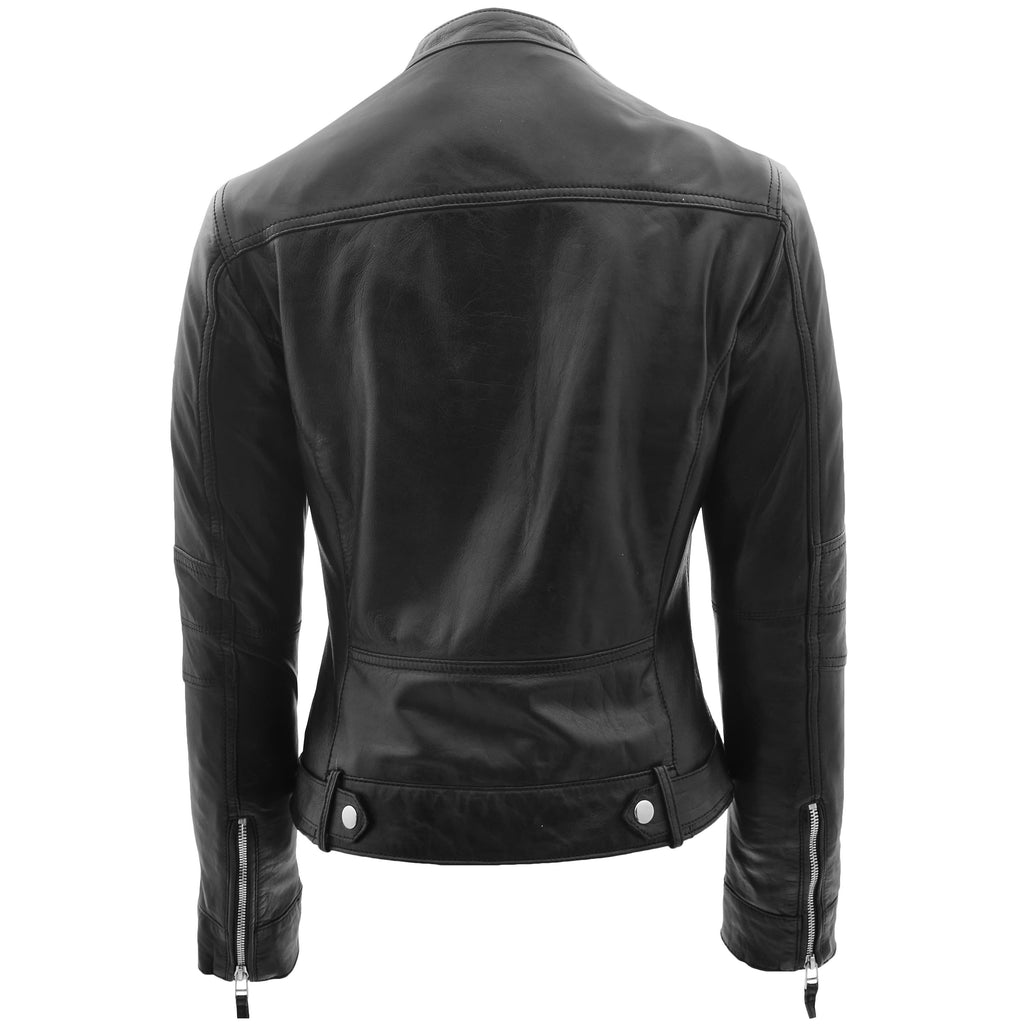 DR245 Women's Real Leather Biker Jacket Black 2