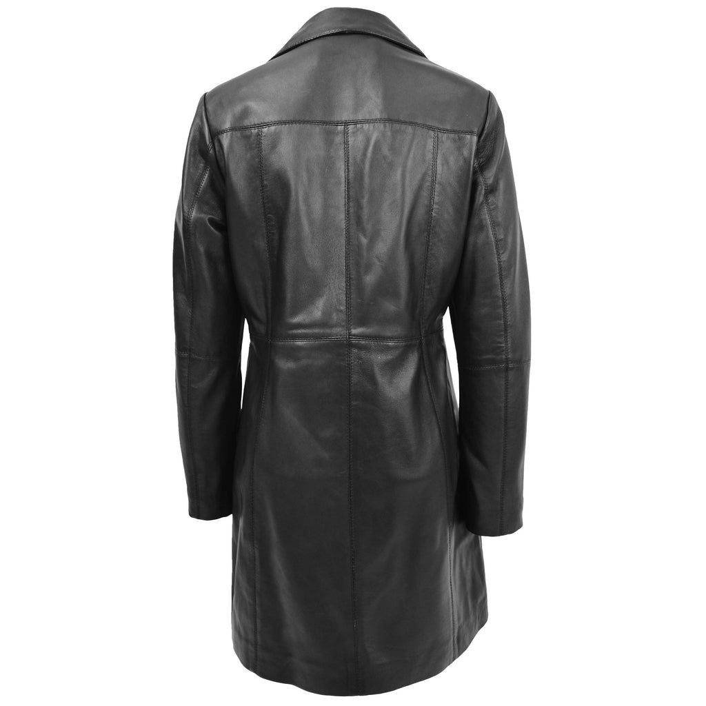 DR196 Women's 3/4 Length Soft Leather Classic Coat Black 4