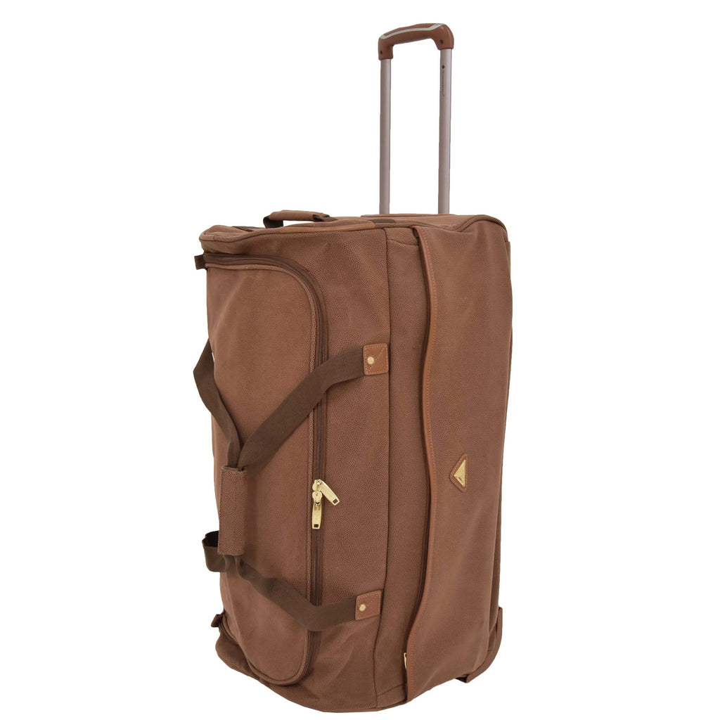 DR516 Faux Leather Large Size Wheeled Holdall Tan 1