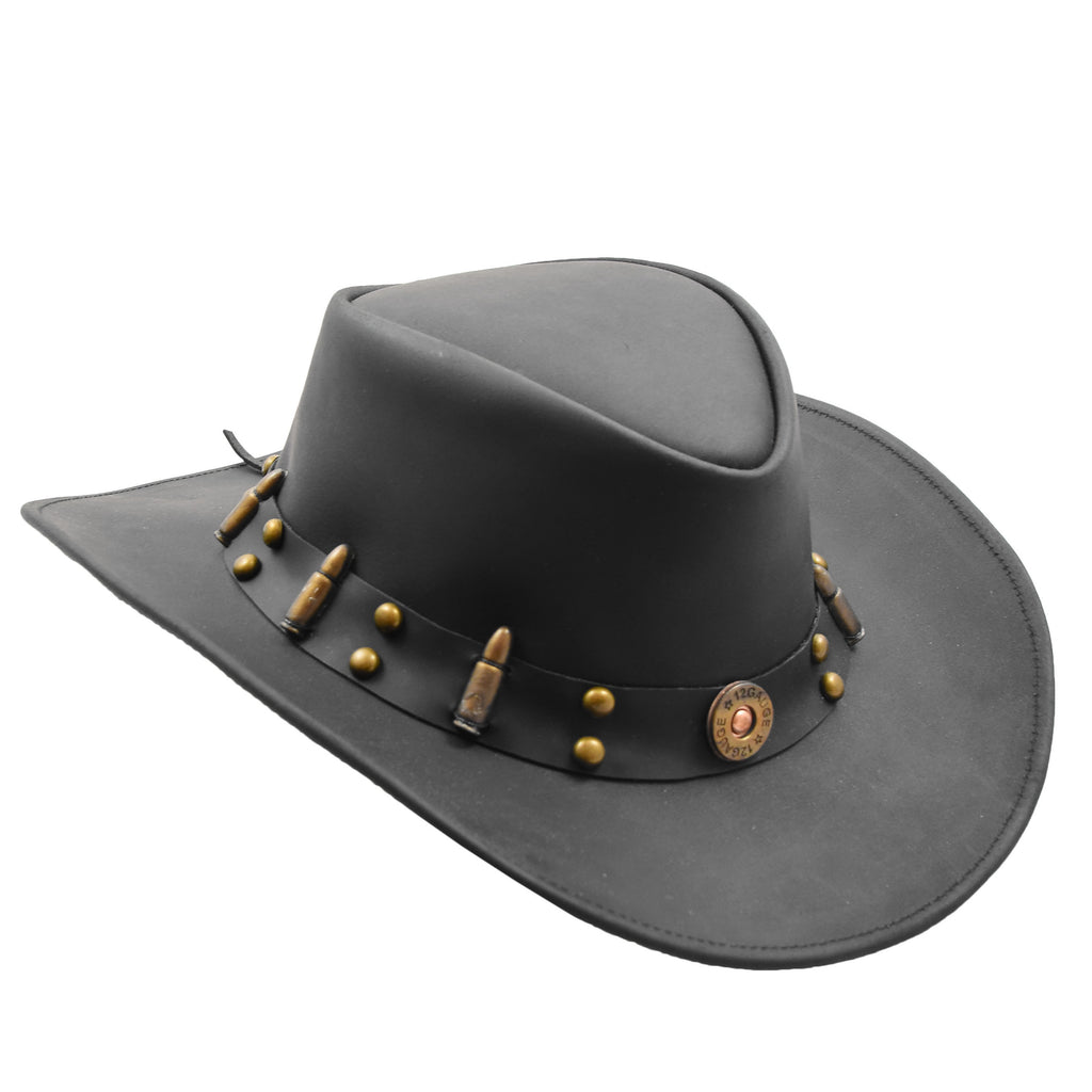 DR508 Western Cowboy Real Leather Hat Black 1