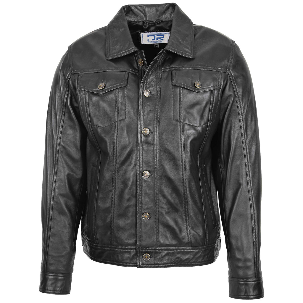 DR134 Men's Classic Short Leather Jacket Black 1