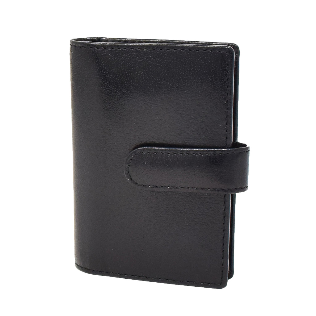 DR401 Real Leather Compact Credit Card Wallet Black 1