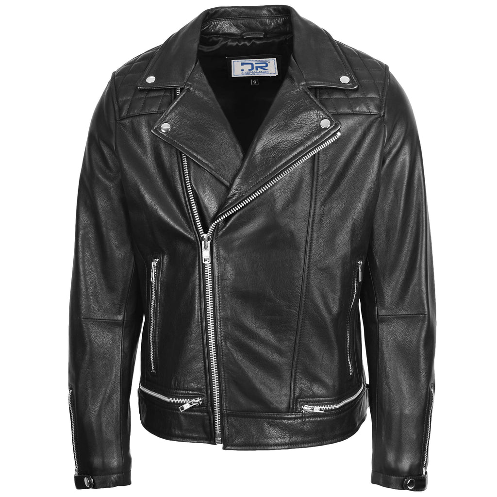 DR169 Men’s Real Leather Biker Jacket Black 1