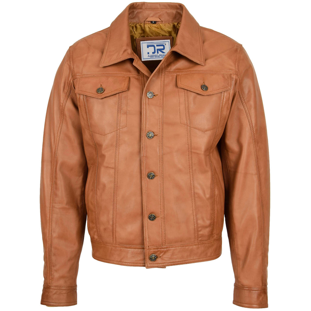 DR134 Men's Classic Short Leather Jacket Tan 1