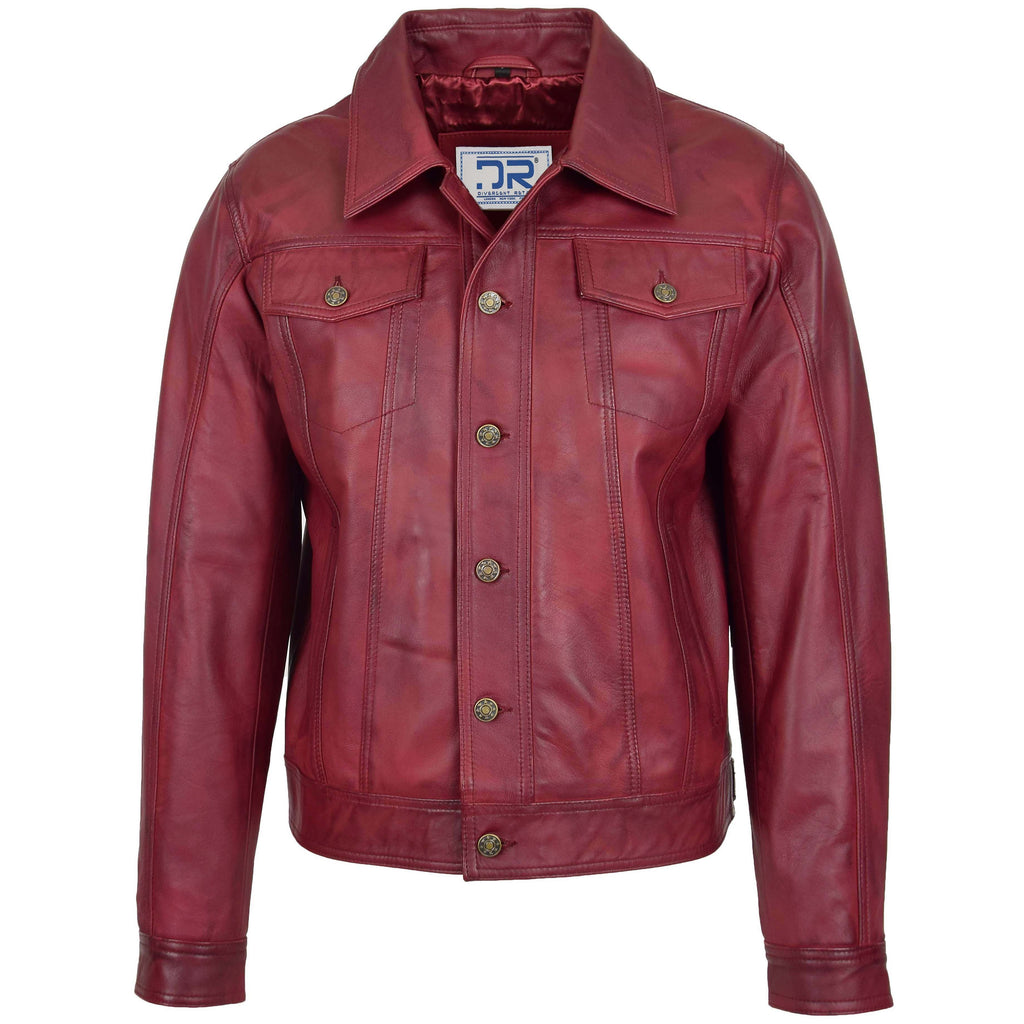 DR134 Men's Classic Short Leather Jacket Burgundy 1