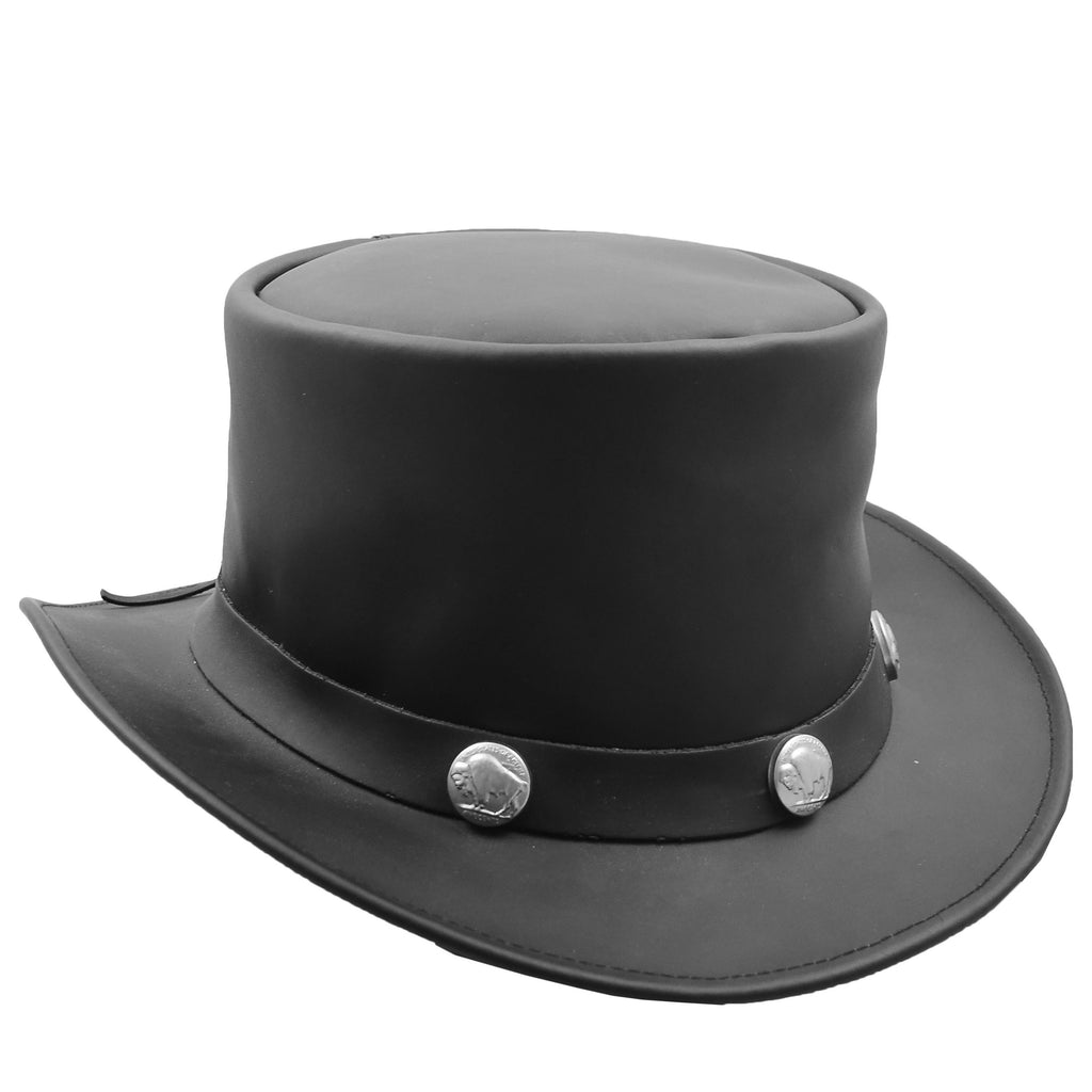 DR509 Genuine Leather Top Hat With Buffalo Coins Band Black 1
