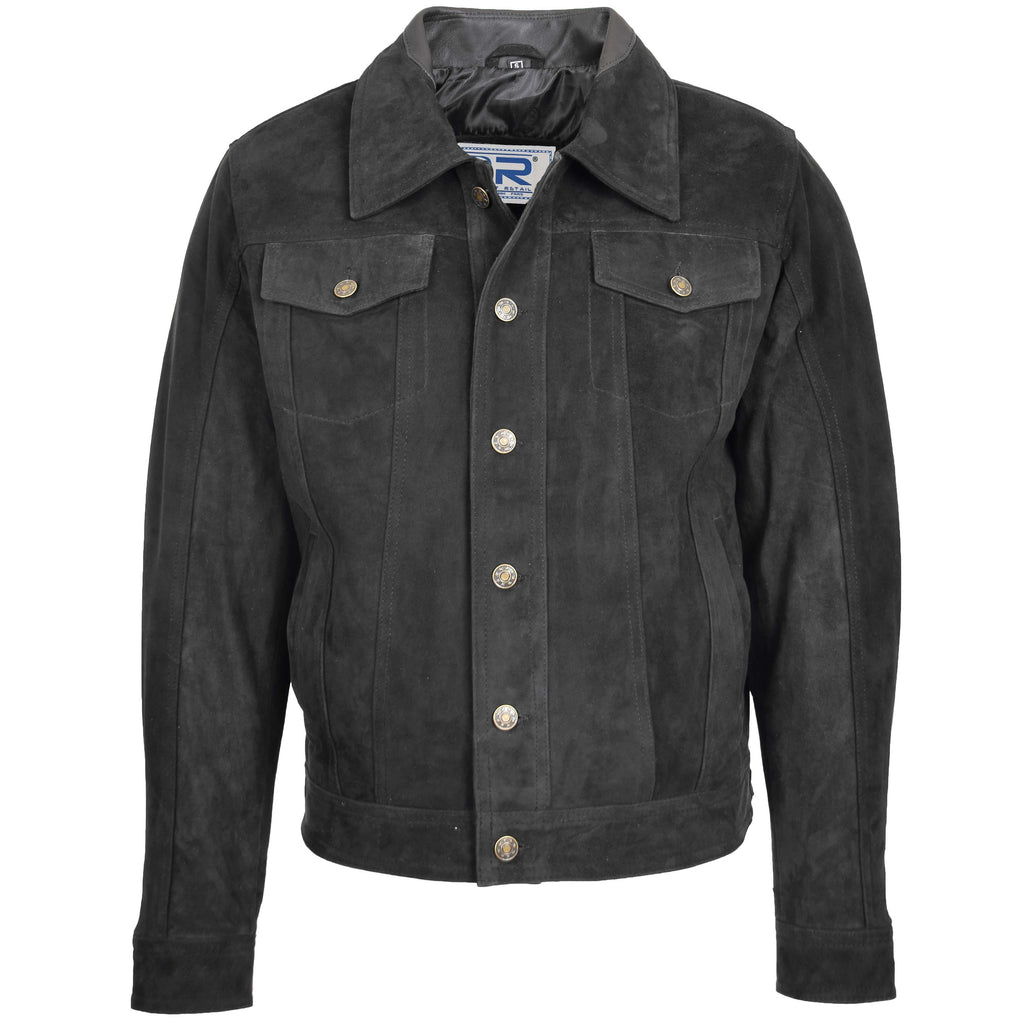 DR124 Men's Suede Buttoned Leather Short Jacket Black 1
