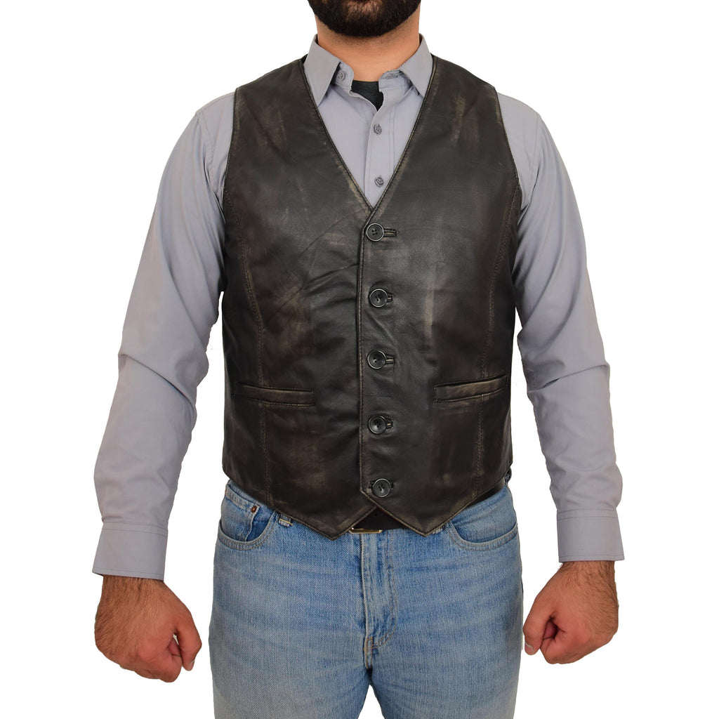 DR135 Men's Classic Waistcoat Leather Rub Off 1