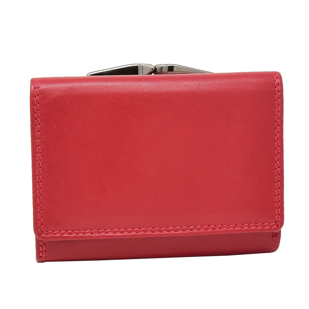 DR413 Women's Metal Frame Leather Purse Red 7
