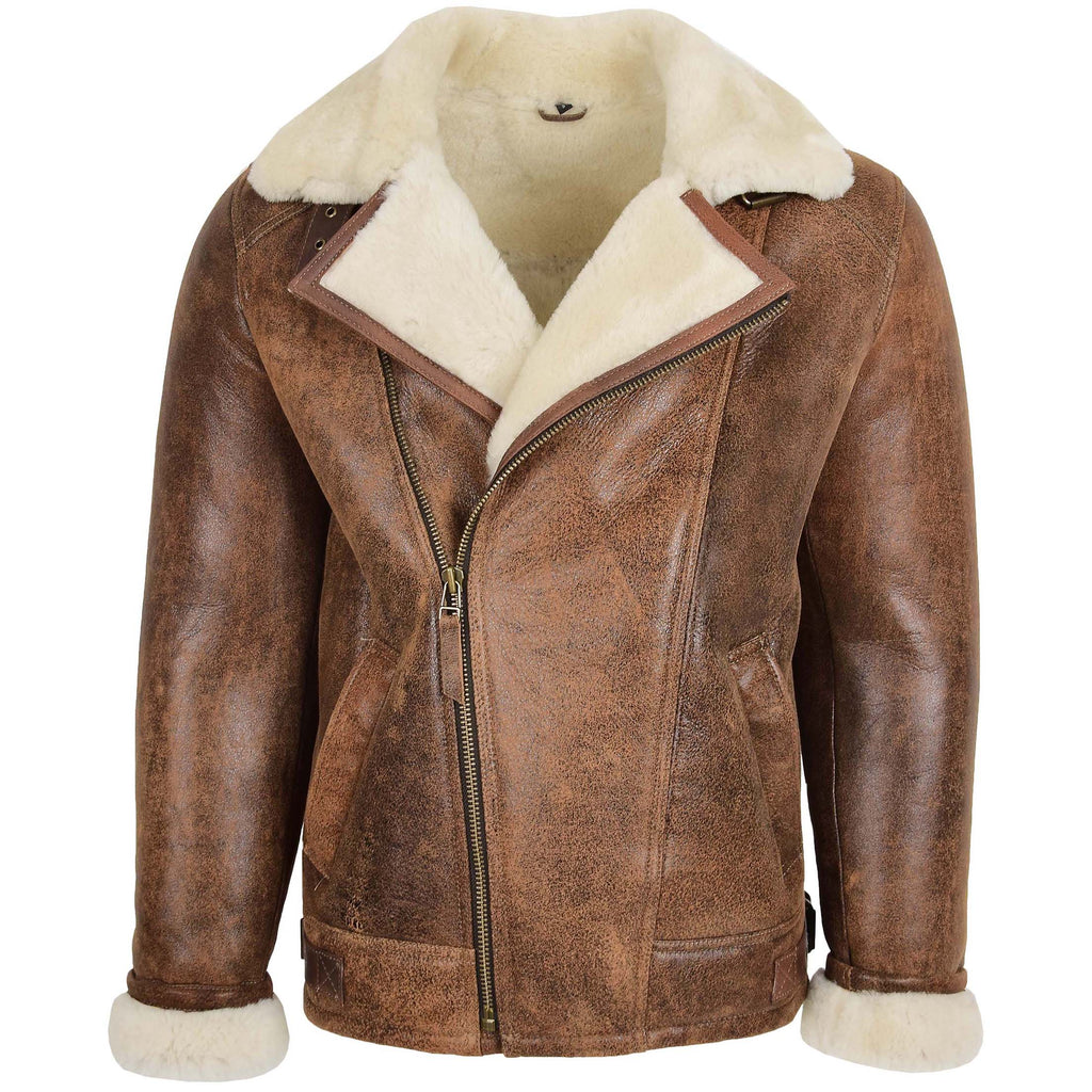 DR176 Men's Classic Sheepskin Leather Jacket Brown Antique 1