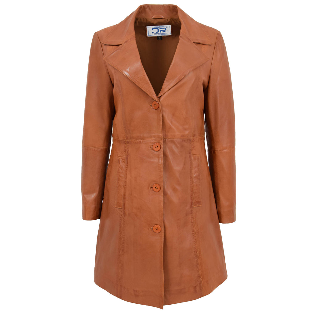 DR196 Women's 3/4 Length Soft Leather Classic Coat Tan 1