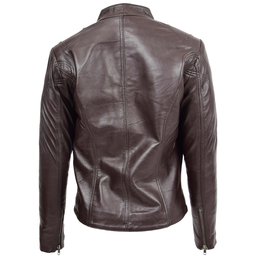 DR200 Ladies Classic Casual Biker Leather Jacket Brown 2