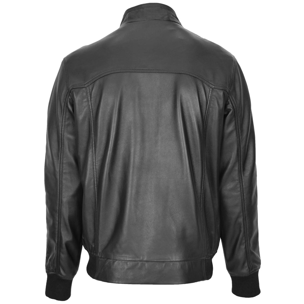 DR172 Men's Real Leather Bomber Jacket Raglan Shoulder Black 2