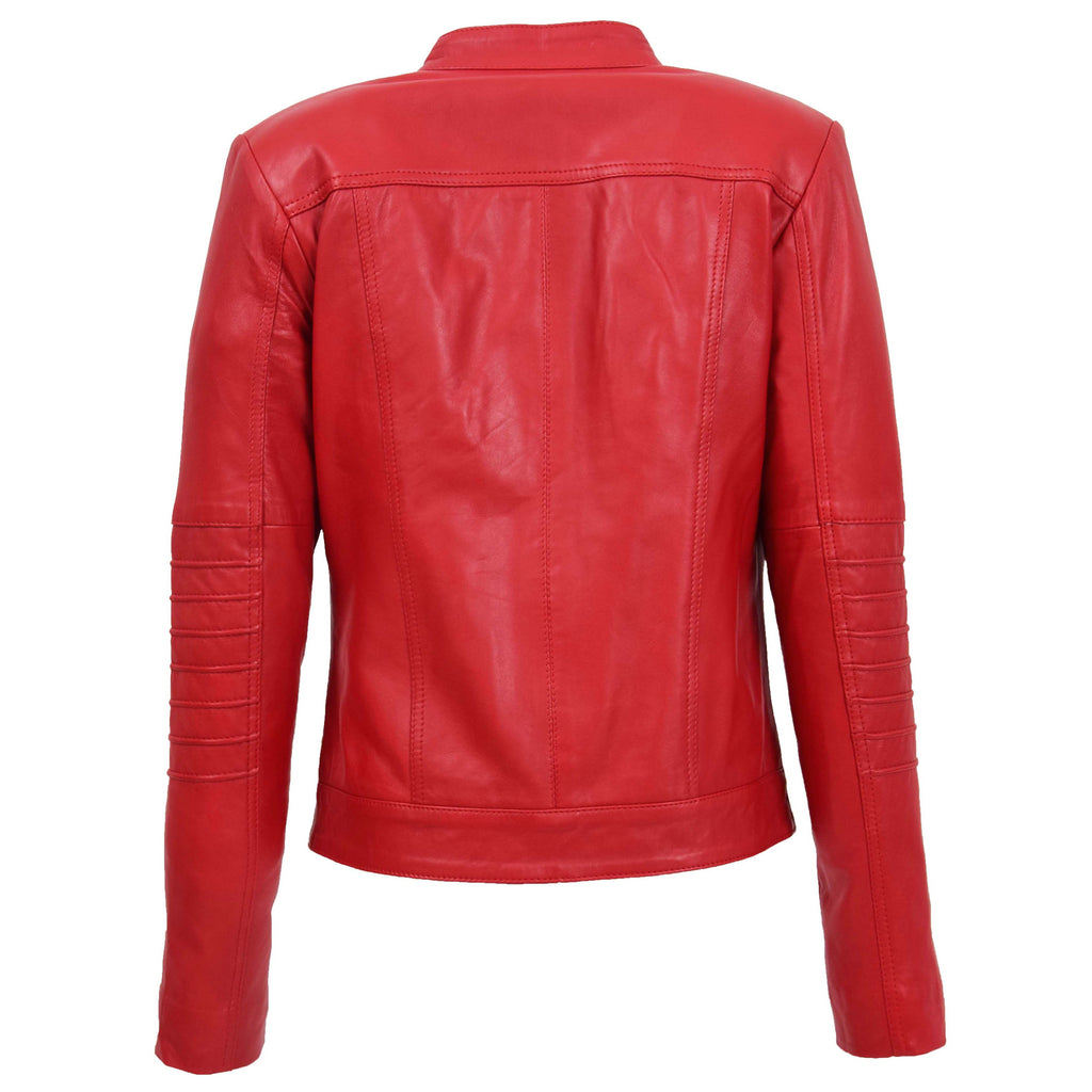 DR222 Women's Casual Biker Leather Jacket Red 2
