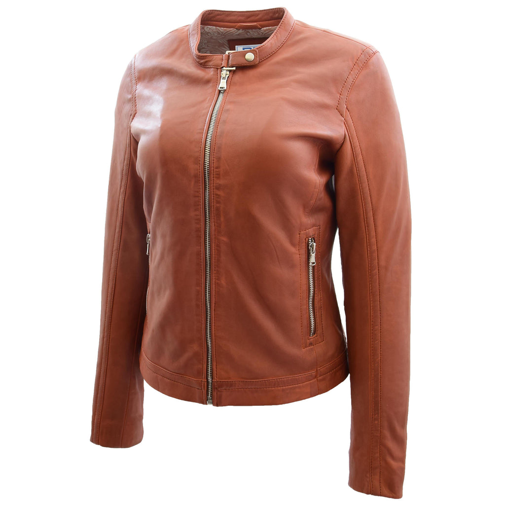 DR247 Women's Soft Leather Biker Style Jacket Timber 3