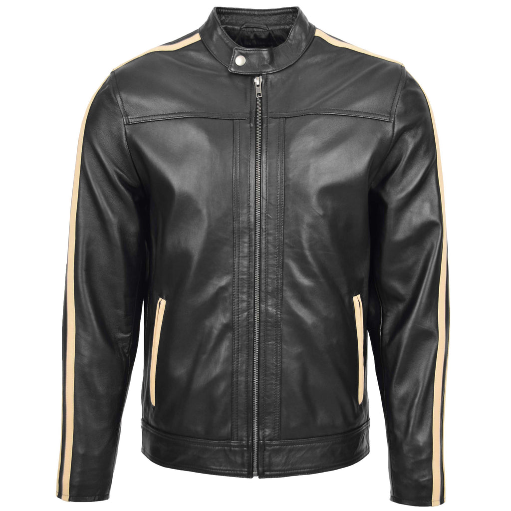 DR151 Men's Casual Biker Leather Jacket Black 3