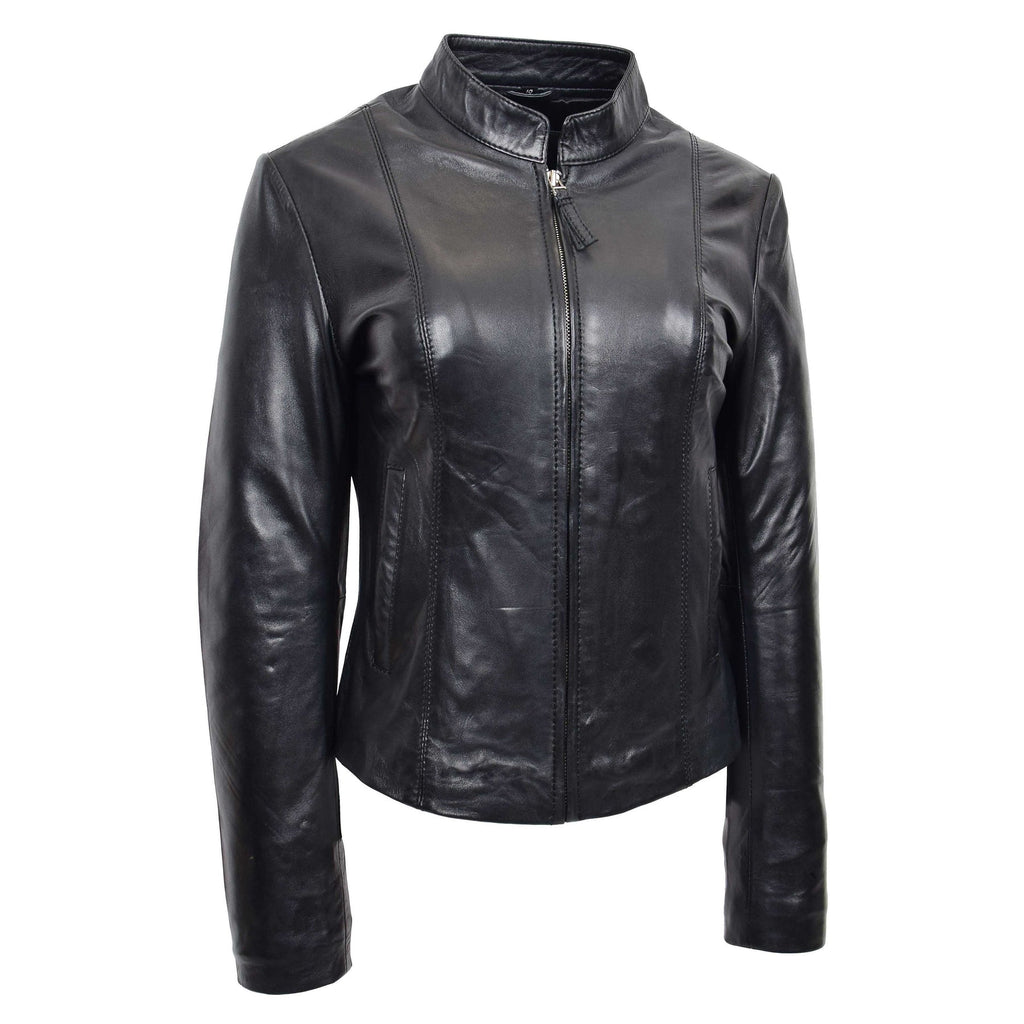 DR265 Women’s Soft Black Fitted Biker Style Leather Jacket 3