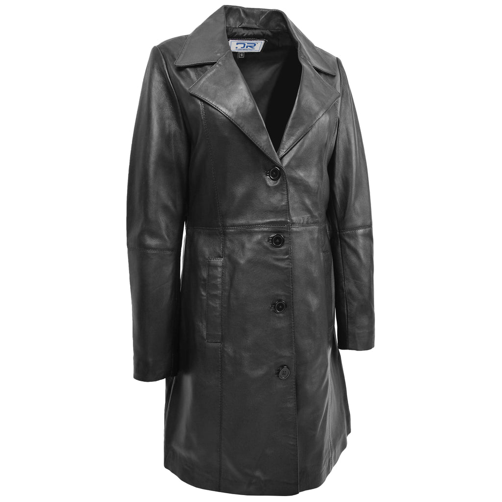 DR196 Women's 3/4 Length Soft Leather Classic Coat Black 2